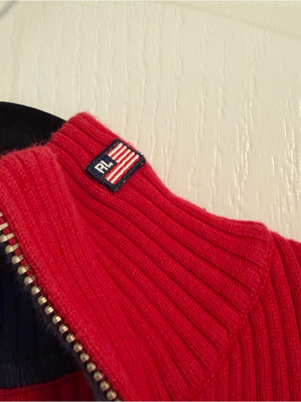 Vintage Ralph Lauren Polo Red Ribbed Quarter-Zip Sweater Top Sz M - Picture 3 of 7